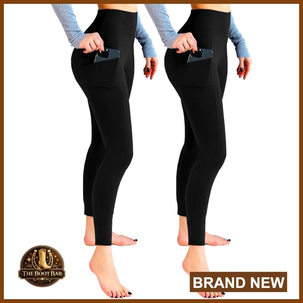 High Waisted Leggings with Pockets, 2 Pack, Soft Stretch Yoga Gym Wear